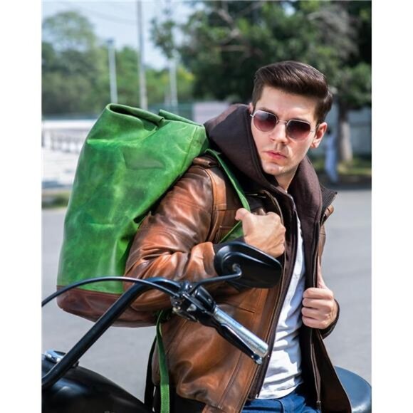 Men's Lambskin Jacket Genuine Leather Bomber Jacket with Removable Hood - Picture 4 of 5